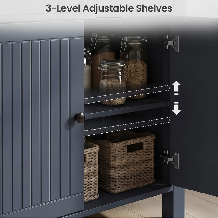[Blue] Removable shelf, and soft-close hinges on a blue 2 door sideboard cabinet