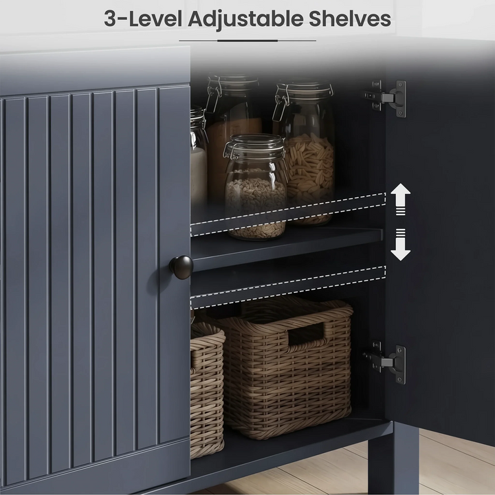 [Blue] Removable shelf, and soft-close hinges on a blue 2 door sideboard cabinet