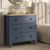 [Blue] Bedside use Linra chest of drawers in blue beside cream bed with lamp and round mirror above