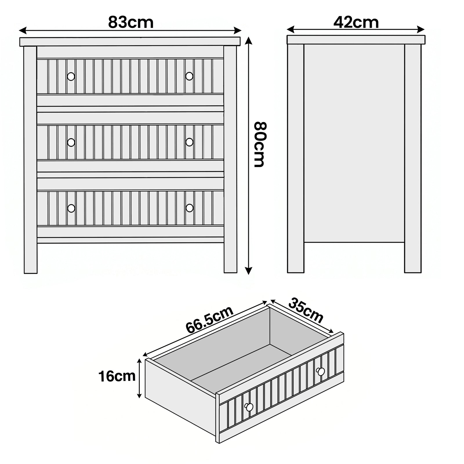 [Blue] Linra chest of drawers dimensions: W83cm x D42cm x H80cm with drawer interior 66.5 x 35 x 16cm