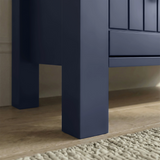 [Blue] Close-up Linra chest of drawers blue painted foot and lower frame meeting beaded drawer edge