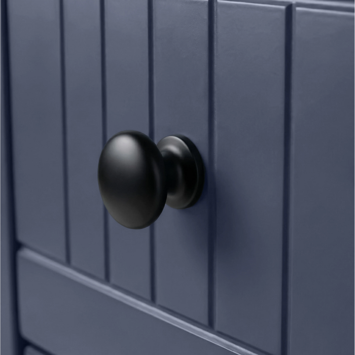 [Blue] Detail shot Linra chest of drawers black drawer knob and painted beaded drawer side face