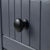 [Blue] Linra 4-drawer chest close-up of round solid black knob handle on a beaded panel painted drawer front