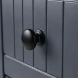 [Blue] Linra 4-drawer chest close-up of round solid black knob handle on a beaded panel painted drawer front