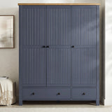 [Blue] Linra bedroom furniture set 3 door wardrobe in blue with panelled doors and oak top