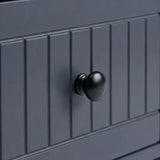 [Blue] Linra 2 drawer bedside table close-up detail showing painted frame finish