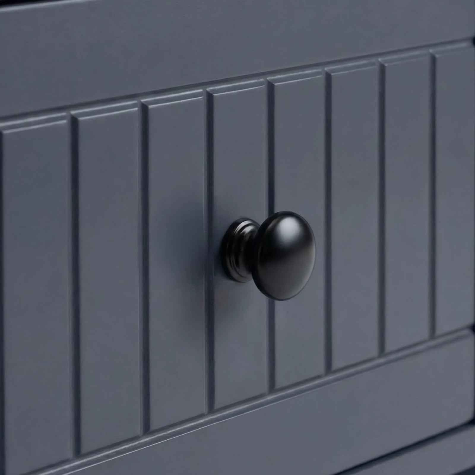 [Blue] Linra 2 drawer bedside table close-up detail showing painted frame finish