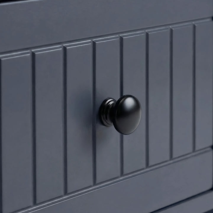 [Blue] Linra 2 drawer bedside table close-up detail showing painted frame finish
