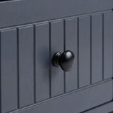 [Blue] Linra 2 drawer bedside table close-up detail showing painted frame finish