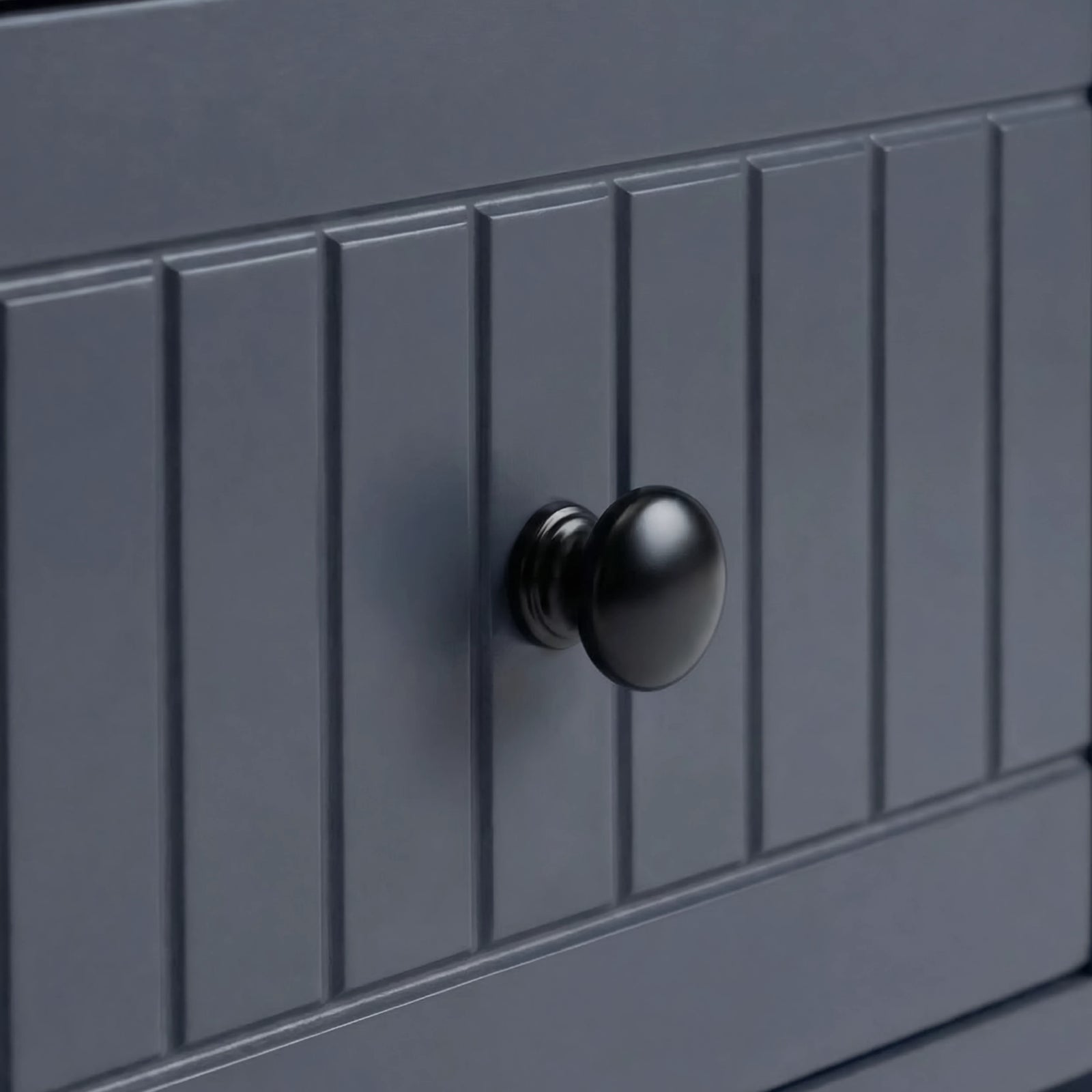 [Blue] Linra 2 drawer bedside table close-up detail showing painted frame finish