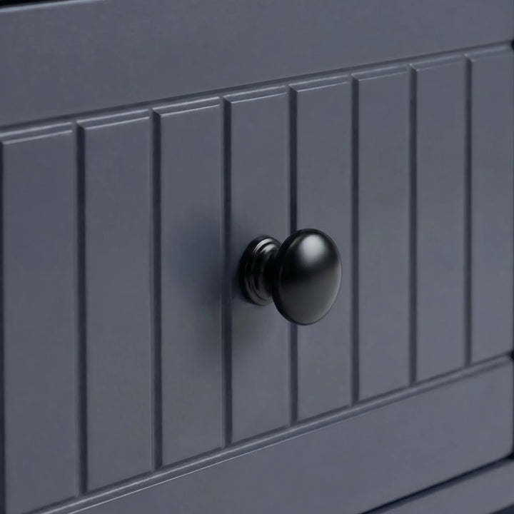 [Blue] Linra 2 drawer bedside table close-up detail showing painted frame finish