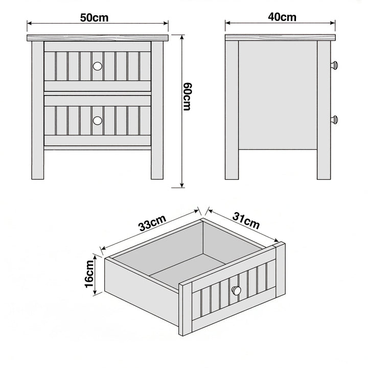 [Blue] Linra 2-drawer bedside table detail close-up showing drawer handle and painted frame surface texture