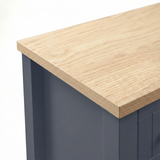 [Blue] Linra 2-drawer bedside table close-up showing oak wood veneer top and corner bedside frame design
