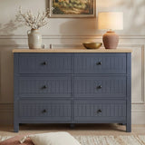 [Blue] Linra large 6 drawer chest in neutral room beside woven basket and floor cushions on rug