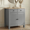 [Grey] Linra grey 2 door sideboard with 2 top drawers, round knob handles and oak veneer top in a styled hallway