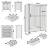 [Grey] Linra bedroom furniture set: wardrobe 140.5x55x186, chest 83x42x95, bedside 50x40x60 cm