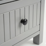[Grey] Linra 2-drawer bedside table close-up detail showing painted frame finish and oak veneer top edge