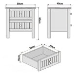 [Grey] Linra 2-drawer bedside table detail close-up showing drawer handle and painted frame surface texture