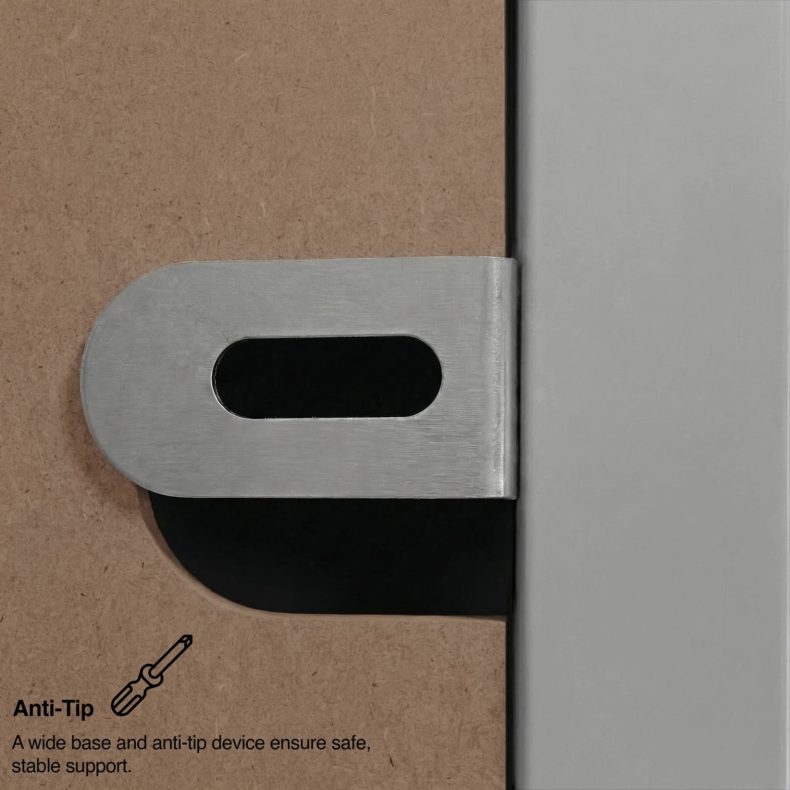 [Grey] Linra large 6 drawer chest anti-tip wall safety bracket fixed to back panel against wood backing