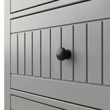 [Grey] Linra large 6 drawer chest detail of vertical groove panelling and circular black knob handle