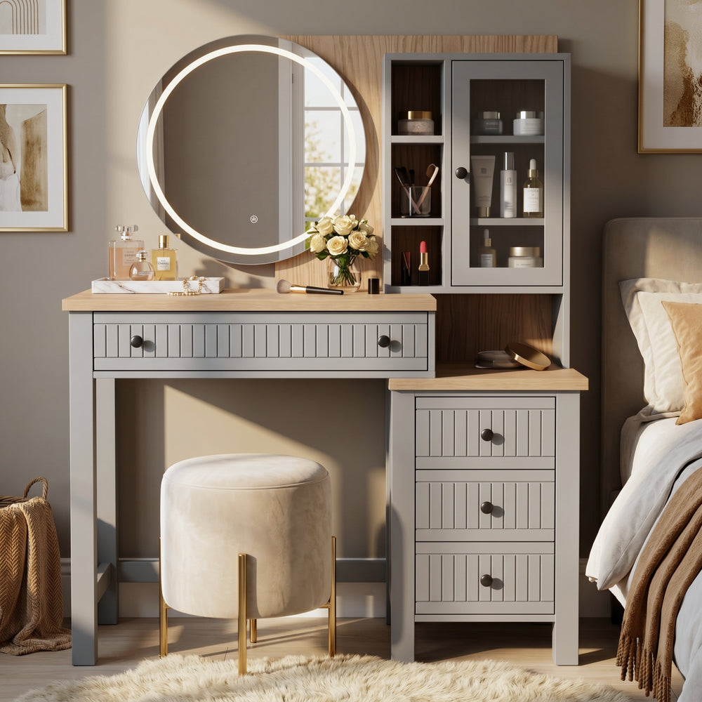 grey painted dressing table Marbury Slate Grey Painted Twin Pedestal Dressing Table Set with Mirror