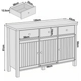 Linra sideboard dimensions 135 x 43 x 81 cm with door opening 39 x 50 and drawer 39 x 14