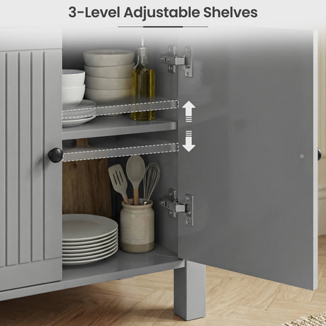 [Grey] Linra 80cm sideboard angled 3/4 view on white background showing depth and oak veneer top surface