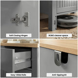 [Grey] Linra 80cm grey sideboard four-panel feature image, hinge, leg clearance, drawer rail and safety bracket