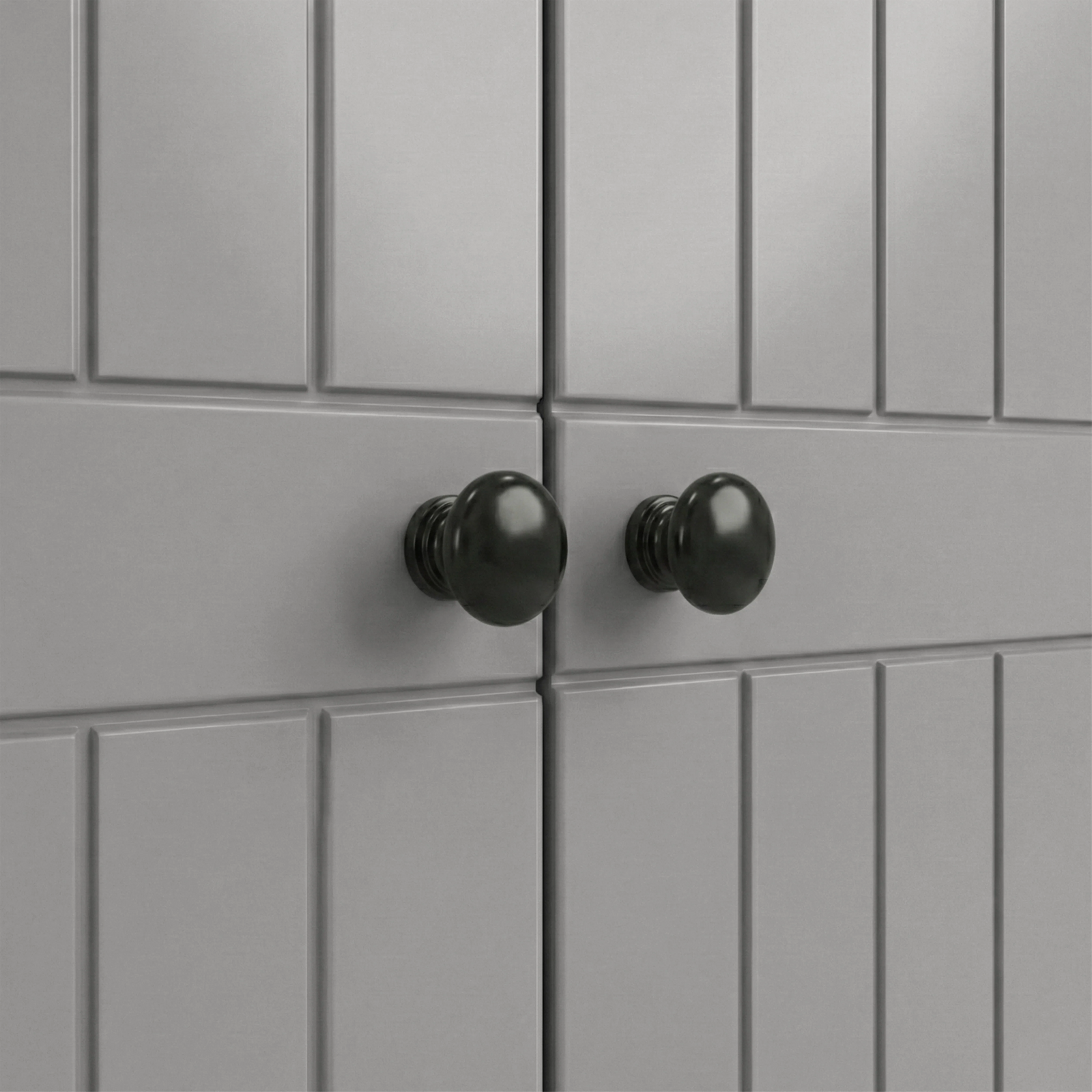 [Grey] Macro Linra wardrobe brass knob mounted on grooved drawer with painted finish