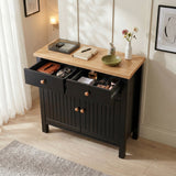 Linra Black Painted 2 Door Sideboard with Drawers - Oak Top
