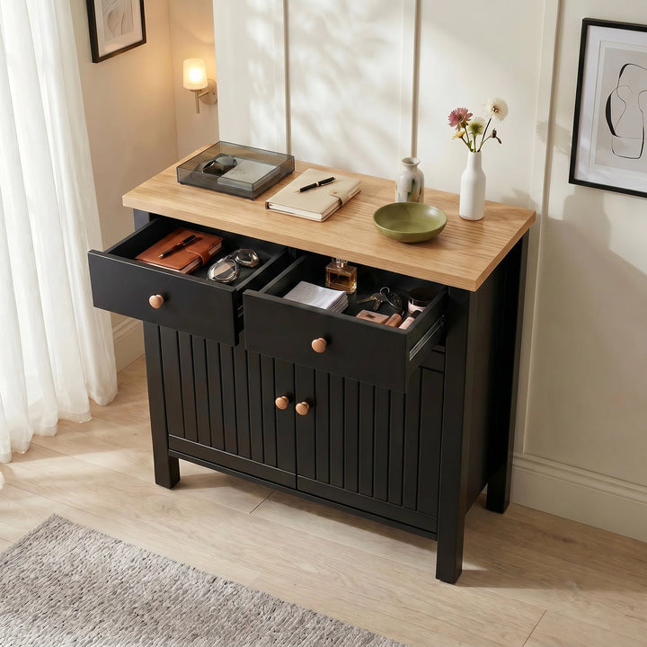 Linra Sideboard Cabinet with Oak Top and Storage