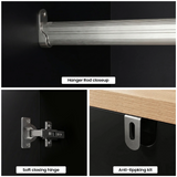 [Black] Linra 2 door wardrobe hardware: brushed metal hanging rail, soft-close hinge and anti-tip kit