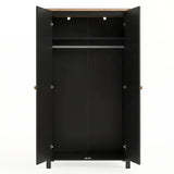 [Black] Empty Linra wardrobe shown open, internal shelf above, hanging rail below, painted carcass