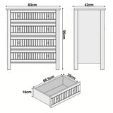[White] Linra chest of drawers dimensions diagram showing 83 x 42 x 95 cm overall and drawer 66.5 x 35 x 16 cm