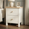 [White] Linra 2-drawer bedside table main front view showing full painted frame, drawers and oak veneer top
