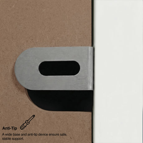 [White] Linra 6-drawer chest detail showing anti-tip wall safety bracket attachment and back panel