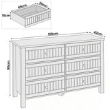 [White] Linra large 6 drawer chest dimensions diagram: 120 x 42 x 80 cm, drawer interior 49 x 35 x 16 cm