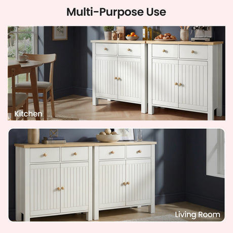 [White] Linra 80cm sideboard with both doors open showing internal shelf and full interior storage space