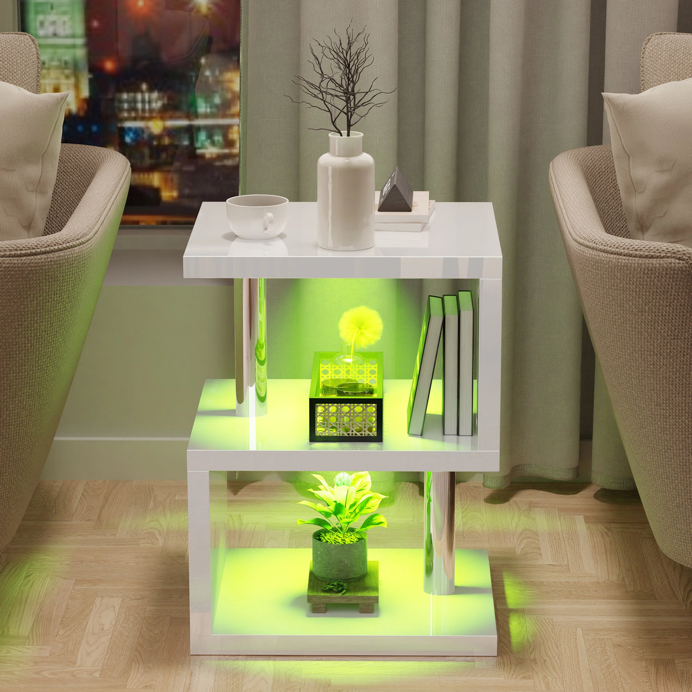 High Gloss Sofa Side Table With LED