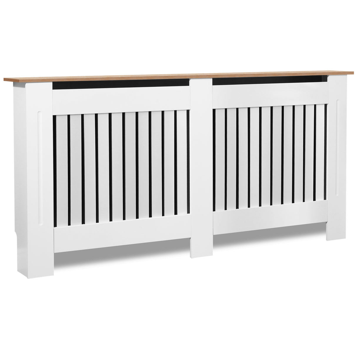 Long radiator cover with vertical slats, ideal for extended radiators, featuring a modern.