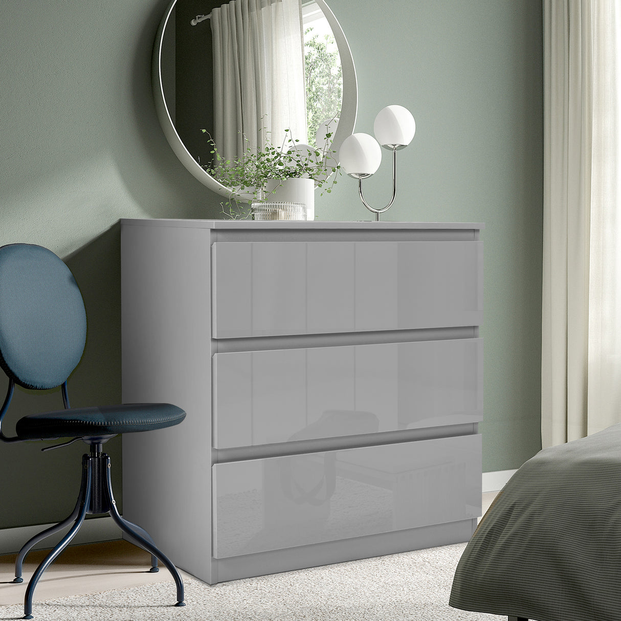 Low chest of drawers grey, providing stylish and compact storage with a modern design.