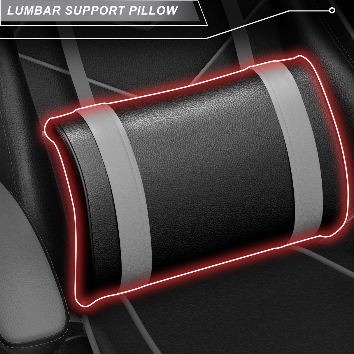 Lumbar pillow for gaming chair, providing extra back support for comfort during long gaming sessions