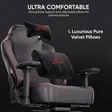 [Black] Close-up graphic focusing on the luxurious pure velvet pillows included with the comfortable gaming chair.