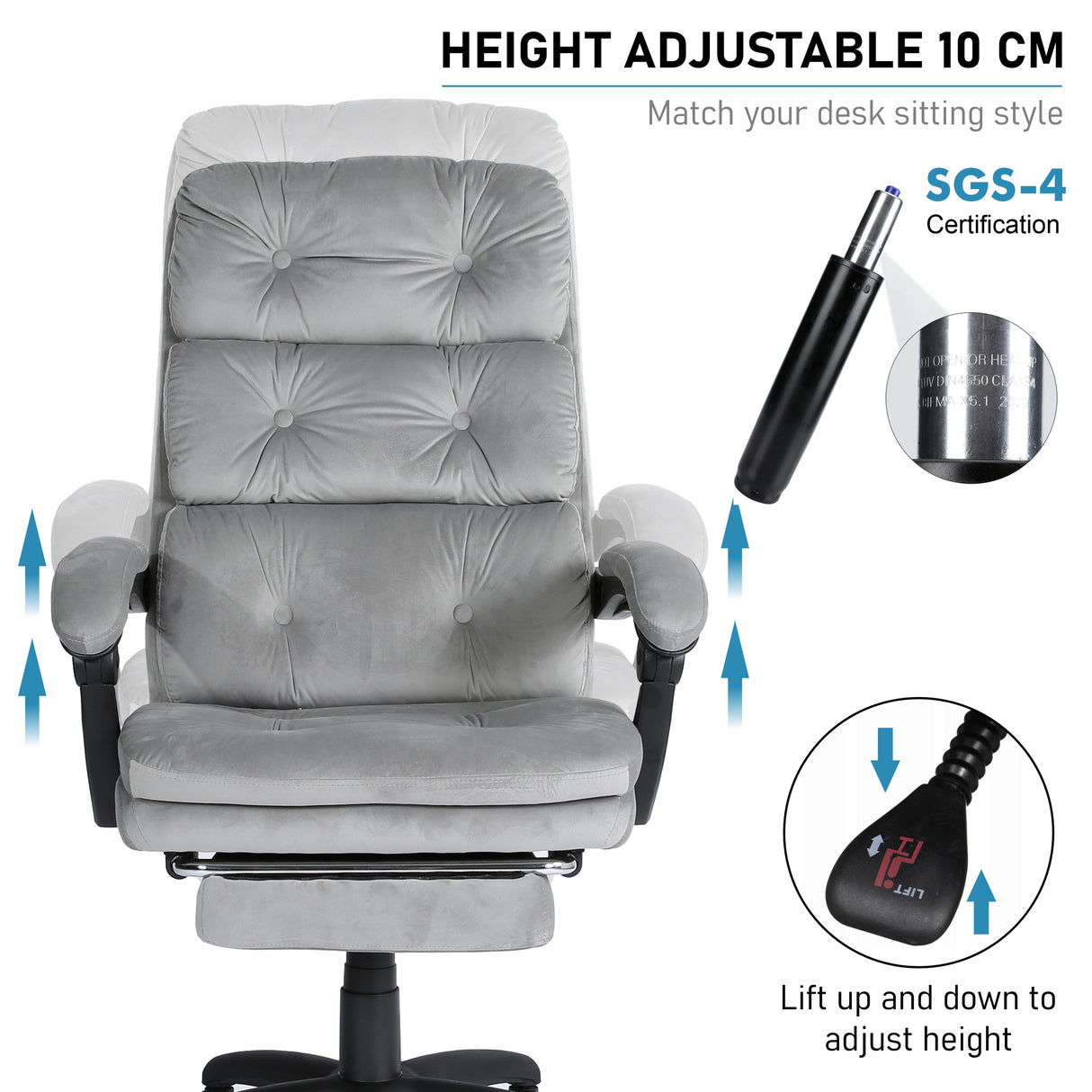 Luxury office chair with height adjustment of 10 cm for personalized comfort and support.