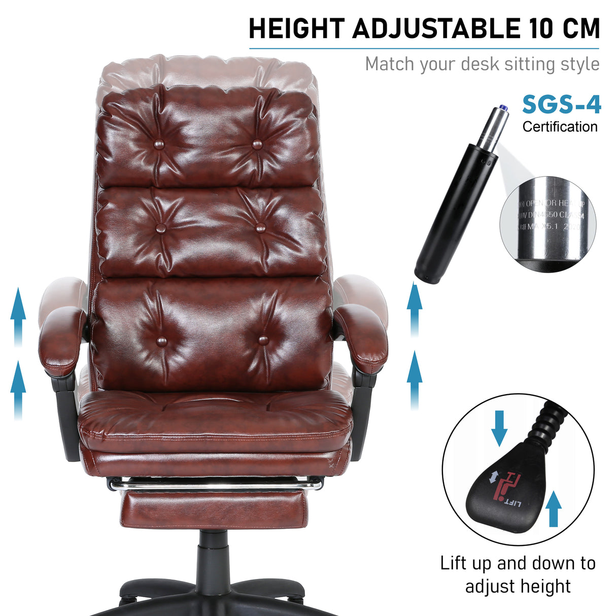 Luxury executive office chair with 10cm height adjustment to match your desk sitting style.