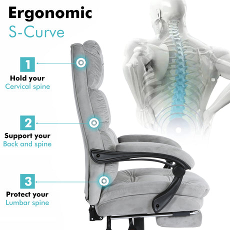 Luxury fabric office chair with ergonomic S-curve design for optimal back support and comfort.