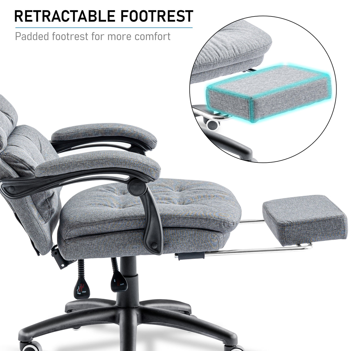 Luxury modern office chair with a retractable footrest for ultimate comfort and relaxation.