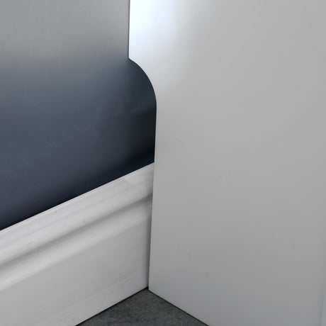 Close-up of a sleek luxury modern radiator cover with smooth edges and a white finish.