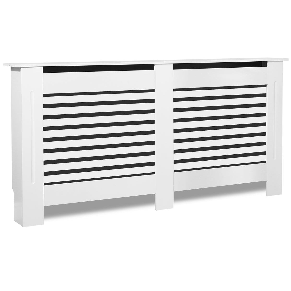 Luxury radiator cover with horizontal slats and elegant design for modern interiors.