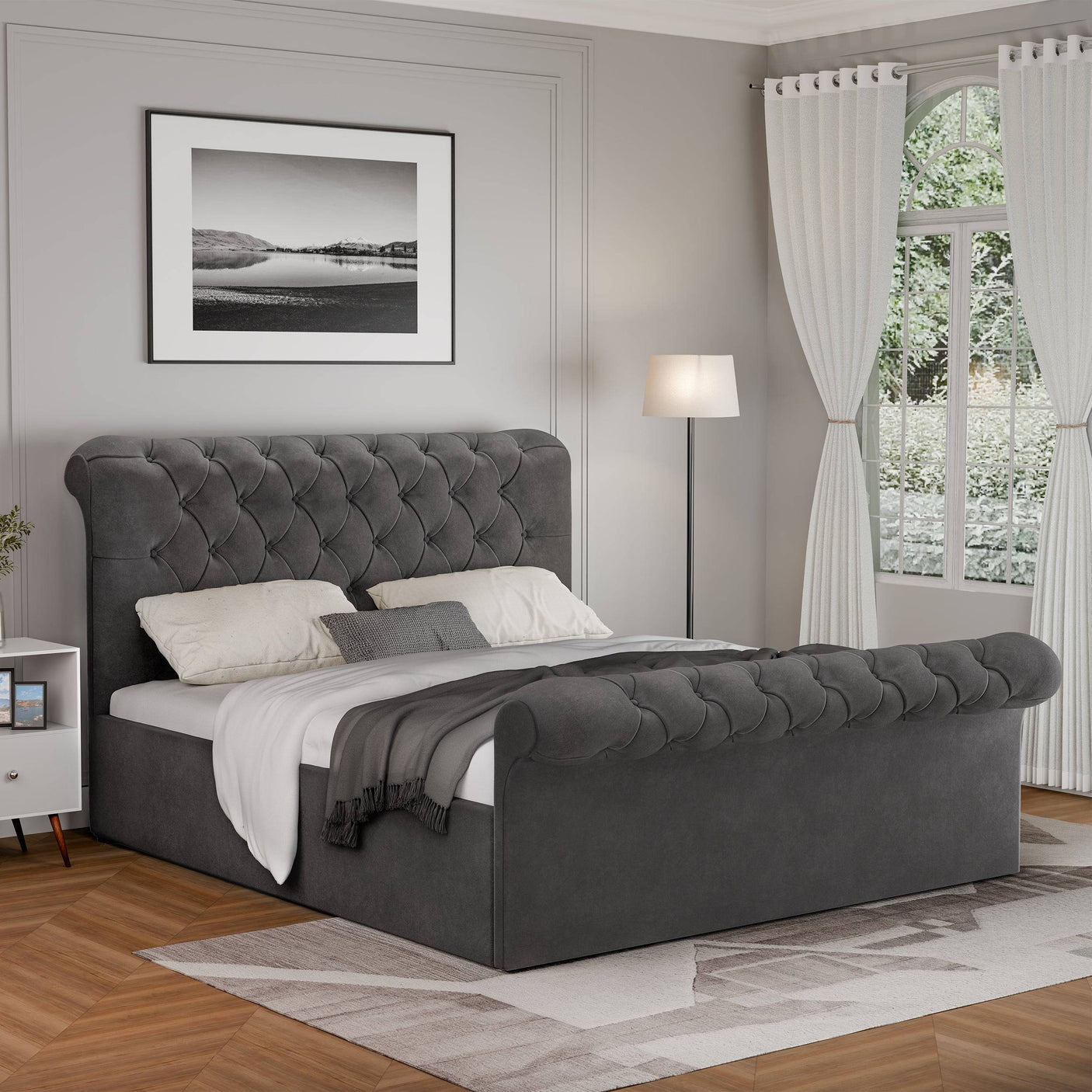 Blisswood Velvet Chesterfield Design Side lift Ottoman Bed With Storage